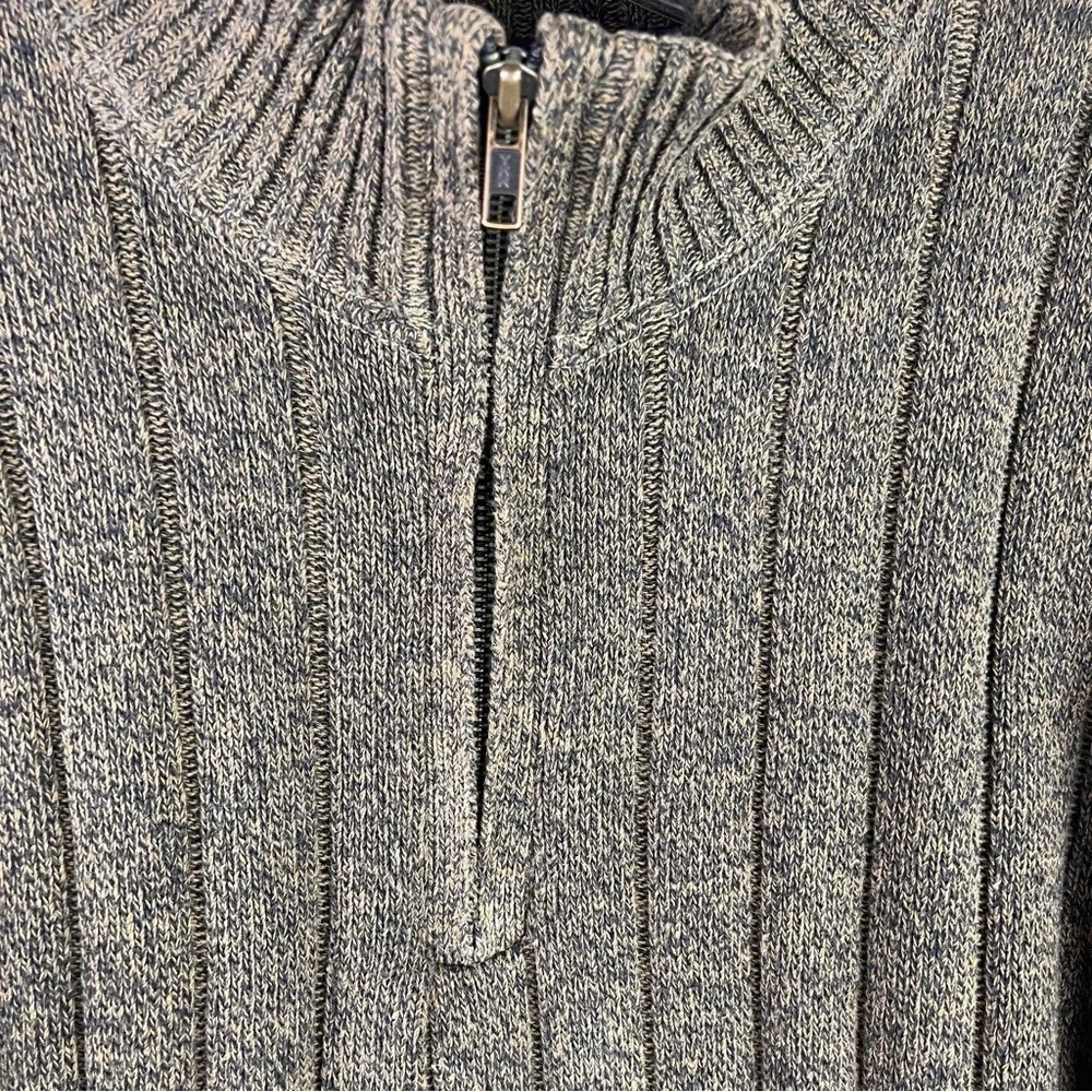 OSCAR DE LA RENTA Mens small 1/4 zip ribbed sweater in black & brown marled yarn